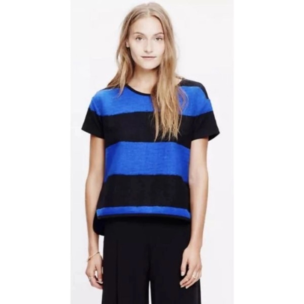 Madewell Blue and black boxy wool blend top